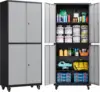 SISESOL Metal Storage Cabinet with Wheels Rolling Garage Tool Cabinet with Lock Gray Metal Shelves Home Office Shop 1