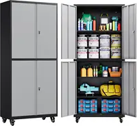 SISESOL Metal Storage Cabinet with Wheels Rolling Garage Tool Cabinet with Lock Gray Metal Shelves Home Office Shop 1