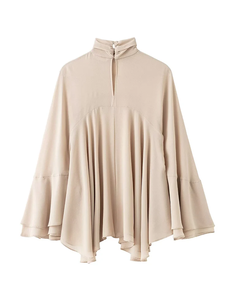 Women's Layered Ruffles Blouse Sexy See Through Turtleneck Long Sleeve Temperament Solid Top Female Loose Shirt 2026 New