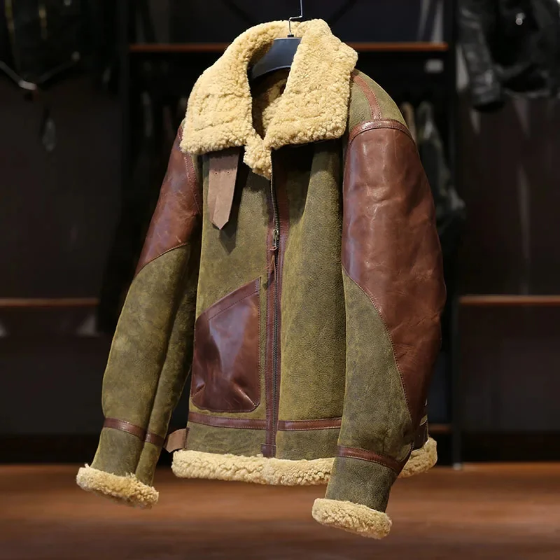 Description Picture 6 of itemBomber B3 Pilot Clothing Fur One Washed Vintage Casual High Quality Warm Men's Coat Leather Flight Suit Genuine Jacket