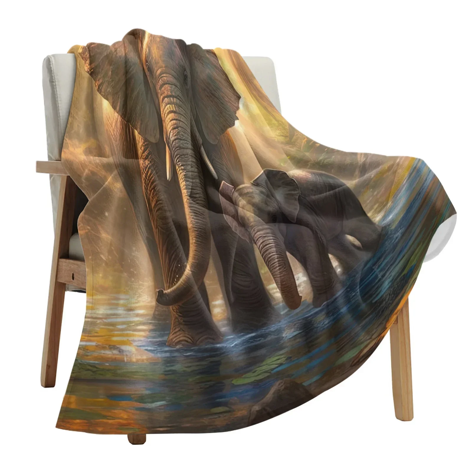 Elephant Forest Water Reflection Throws Blankets for Sofa Bed Winter Soft Plush Warm Sofa Throw Blanket Holiday Gifts 2