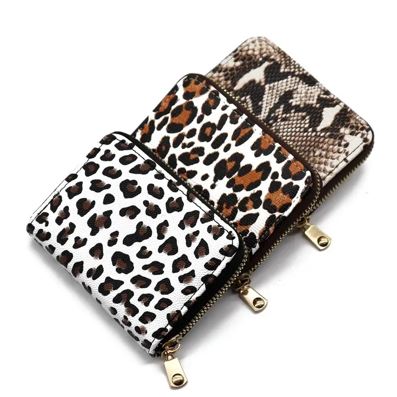Pu Leather Mini ID Card Holder Bank Credit Card Box Leopard Print Multi Slot Case Wallet Women