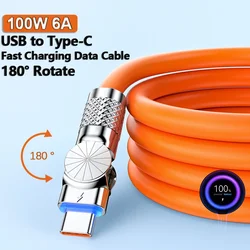 100W 6A 180 Degree Rotation Super Fast Charge Data Type C Cable For Xiaomi Huawei Charger Liquid Silicone Elbow Cable for Game