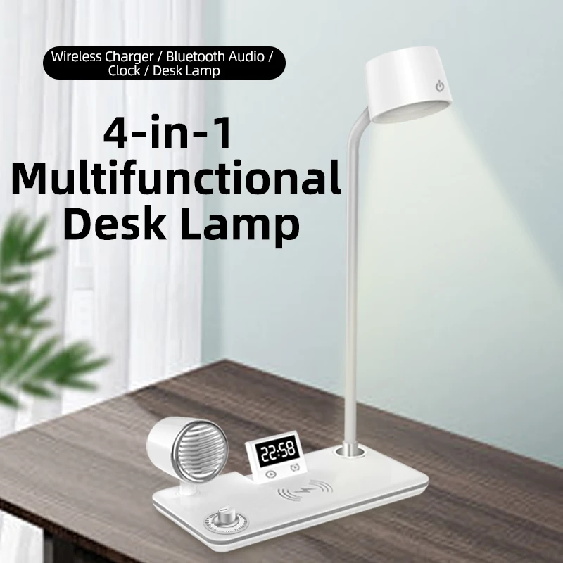 Multifunctional Smart Desk Lamp: Wireless Charger, Bluetooth Speaker, Eye-care Reading Light