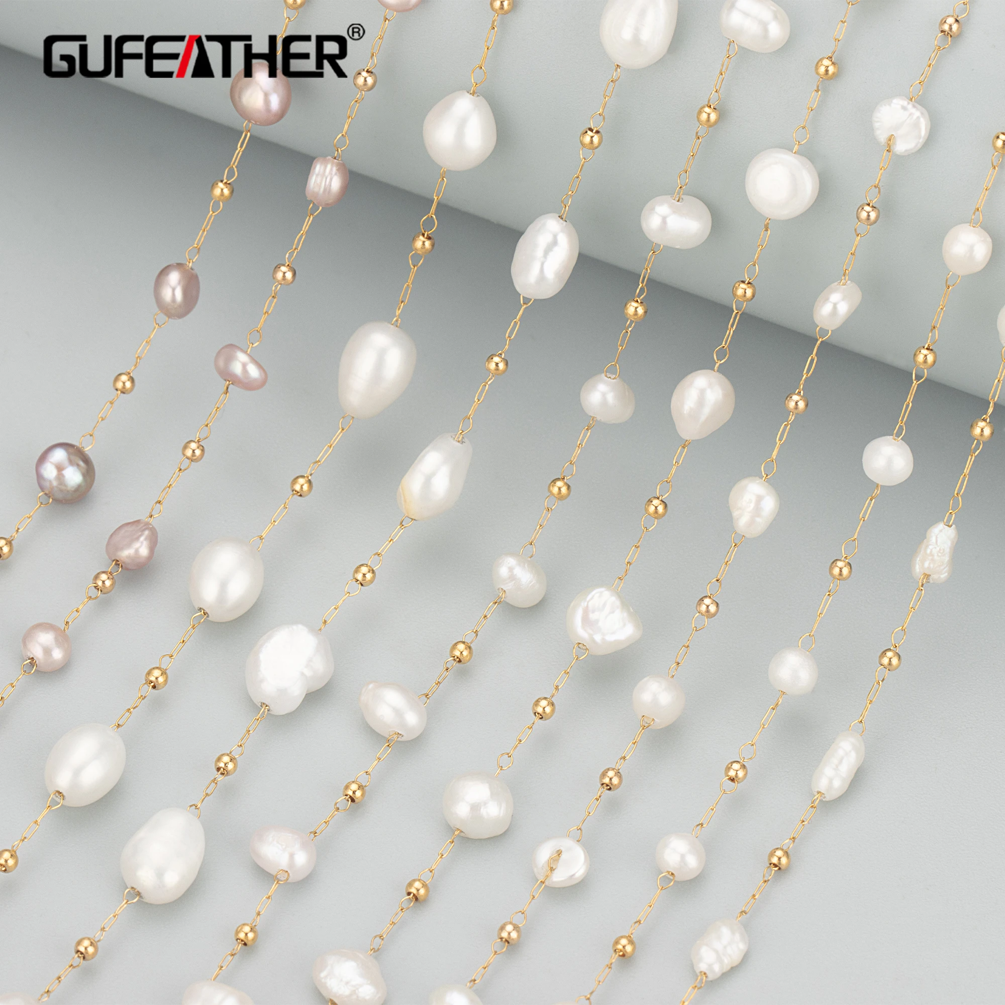 GUFEATHER C323, cadena, acero inoxidable, sin níquel, perla natural, hecho a mano, hallazgos de joyería, collar de pulsera diy, 1 m/lote