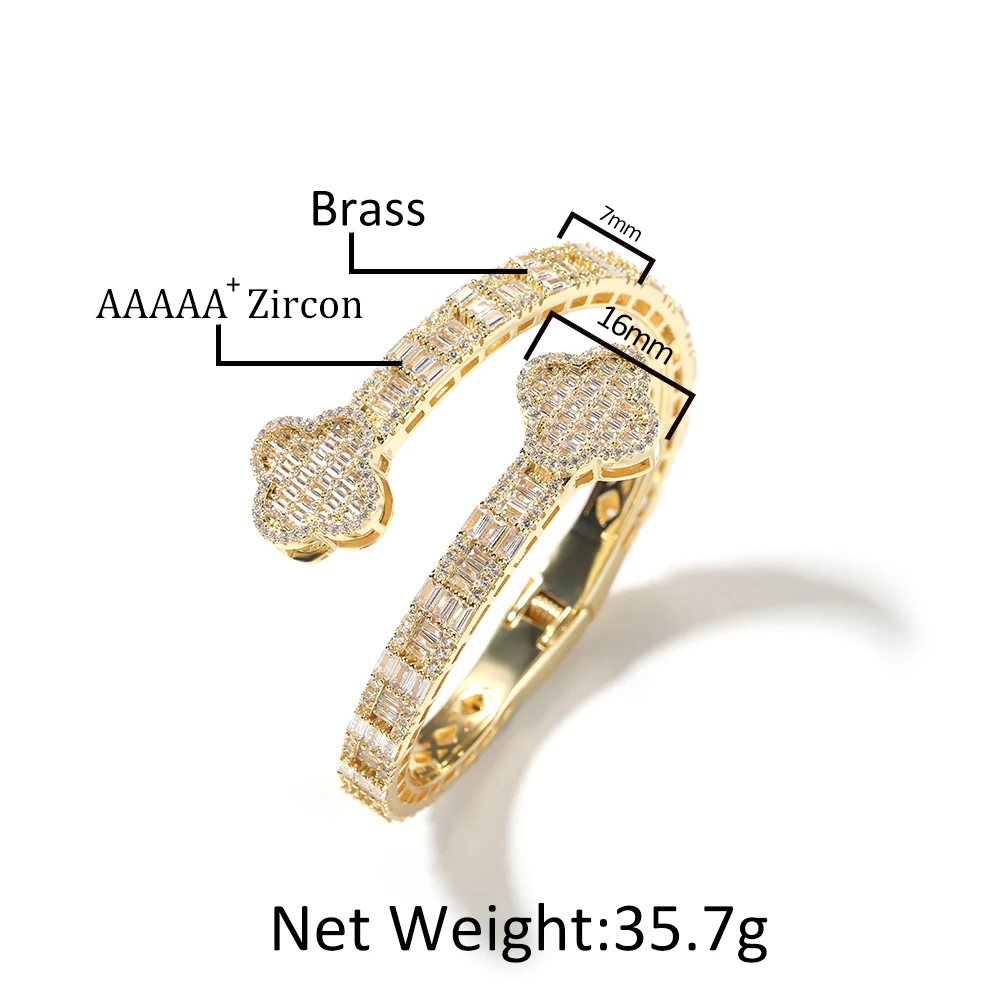 THE BLING KING Double Four Leaf Clover Cuff Bracelet For Women Prong Setting Baguette Cubic Zirconia Bangle Luxury Y2K Jewelry 2