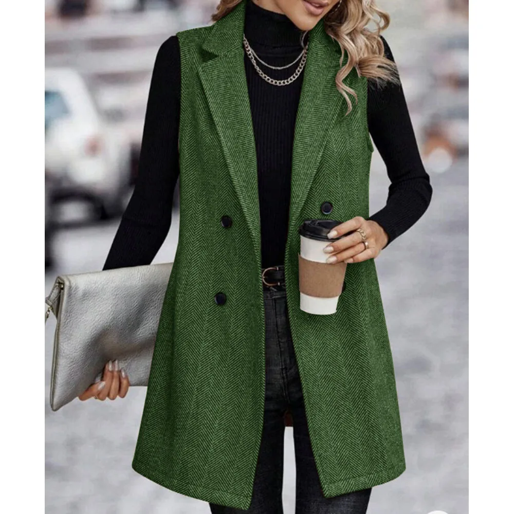 Women's Herringbone Vest Modern Style Autumn and Winter Matching Women's Sleeveless Jacket Double Breasted Lapel Coat Clothes women herringbone vest