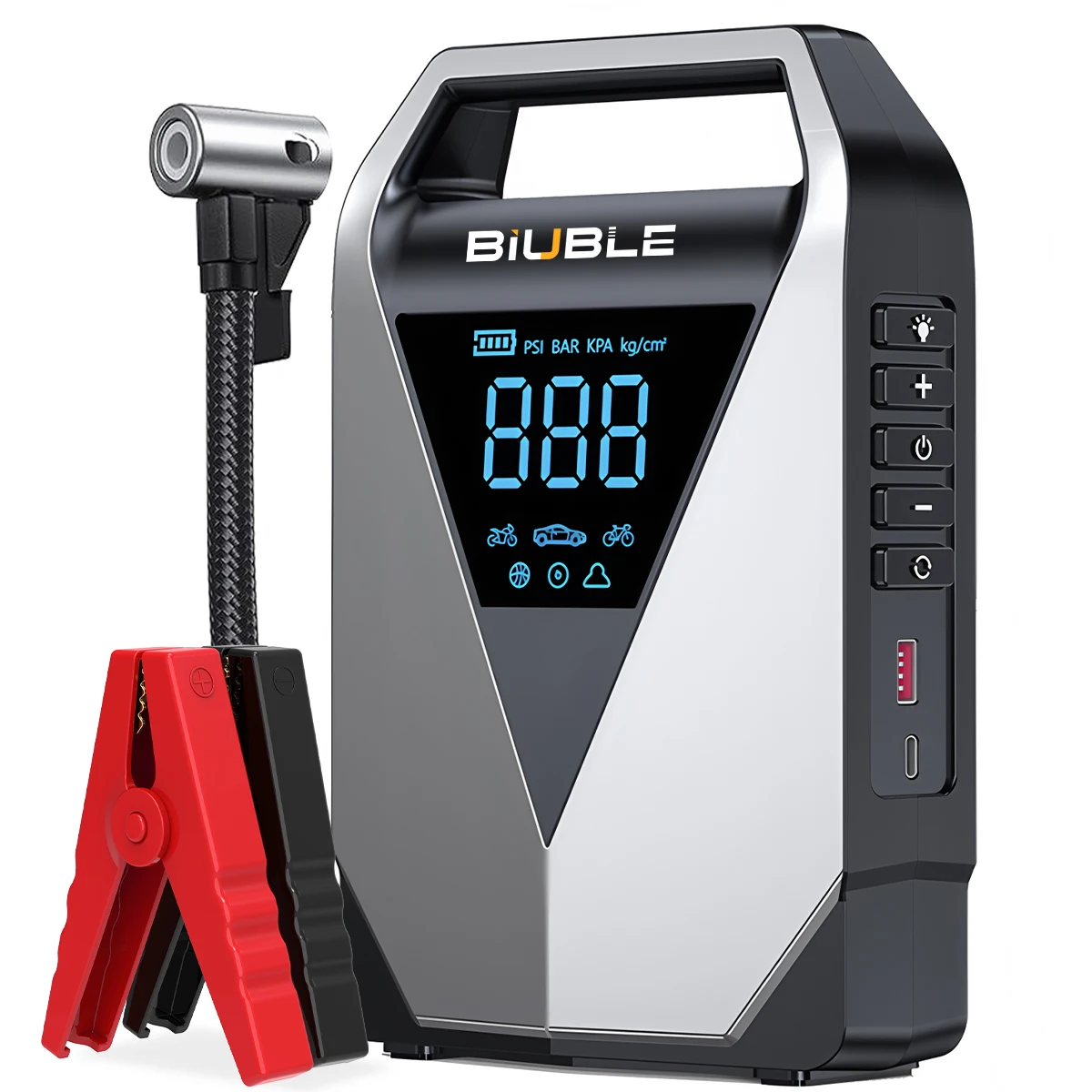 1500A Peak Car Battery Starter Kit, Featuring a 150 PSI Air Compressor, Jump Cable Box, Portable Starter for 12L of Gasoline/10.0L of Diesel Engines, LCD Display, 3-Mode LED Flashlight, Fast Charging USB-C, Lithium Polymer Battery