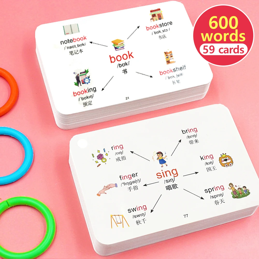English Root Flashcards Phonetic Symbol English Vocabulary Mind Maps 600 Words Quick Memory Learning for Primary School 2