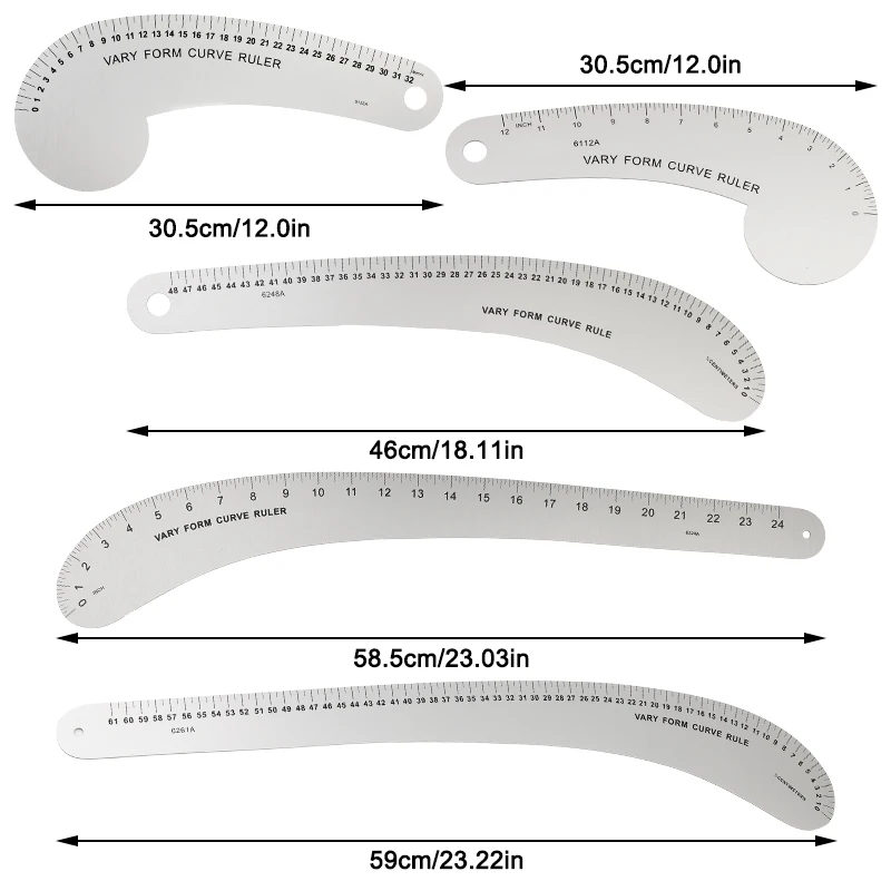 KEARING 12inch Vary Form French Curve Ruler for Pattern Making, Aviation  Aluminum Hip Curve Ruler for Measuring Sewing