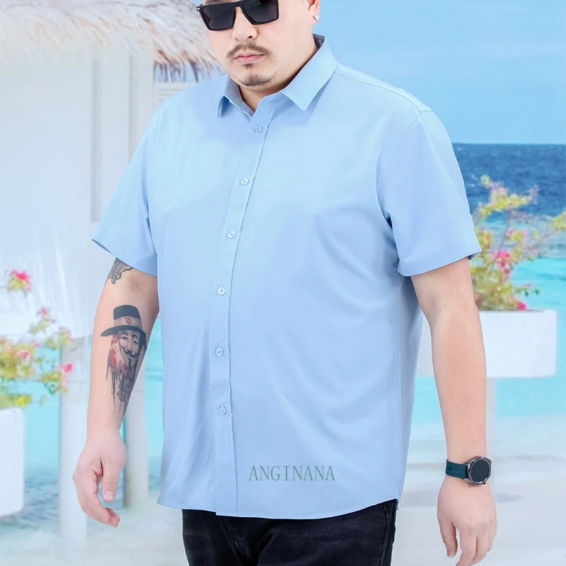 Plus size 12xl 170kg men's short sleeve oversized shirt large 10xl 9xl 8xl 6xl business summer Lapel shirt Navy black red white 2