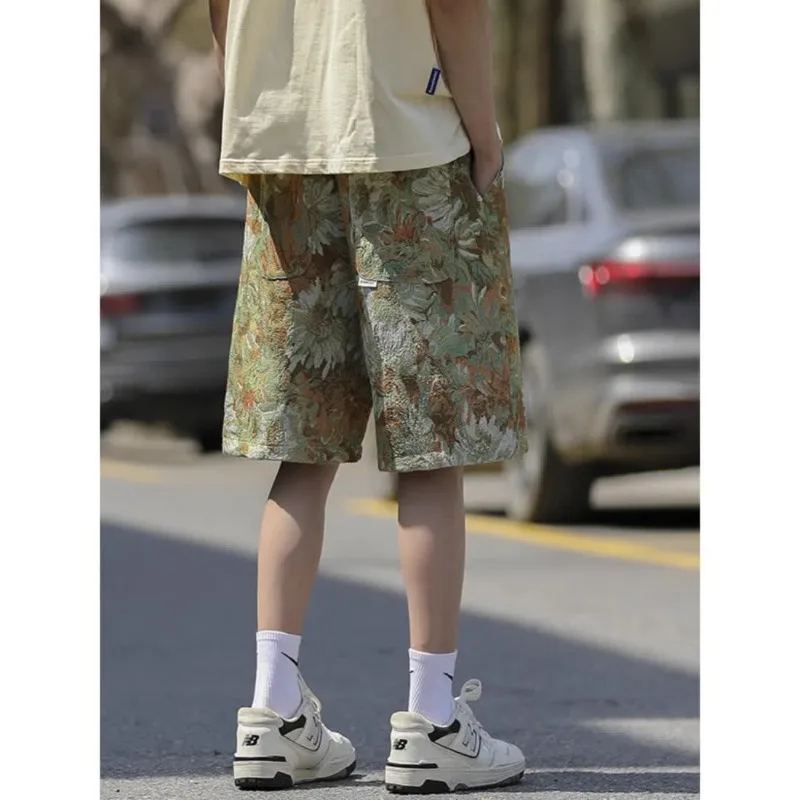 Chinese Style Comfortable Minimalist Casual Men's 2024 Summer Printed Elasticized Printed Drawstring Pocket Fashion Loose Shorts