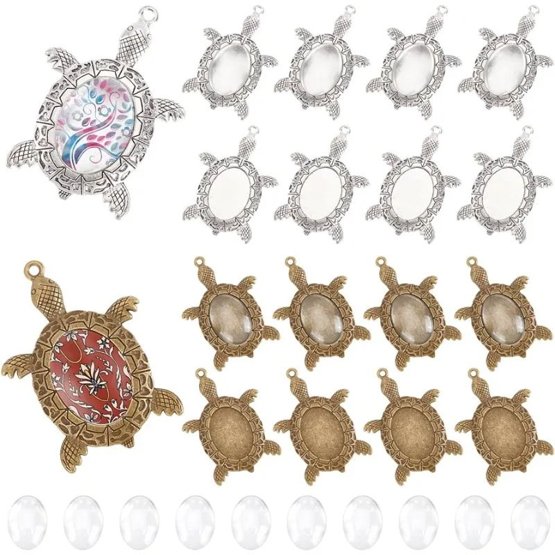 KISSITTY 48 Pcs Pendant Making Kit – 25mm Cat Head & Round Glass Cabochons, Vintage Dome Settings For DIY Jewelry