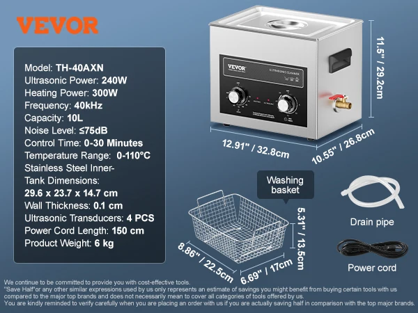 VEVOR 2/3/6/10/15/30L Ultrasonic Cleaner with Heater Timer for Lab Tools Metal Parts Carburetor Brass Auto Parts Engine