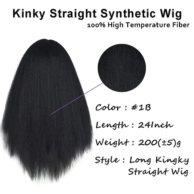 220% Density Kinky Straight Synthetic Wigs For Black Women Yaki Straight Wig Pre Plucked Hairline with Baby Hair Afro Wigs 3
