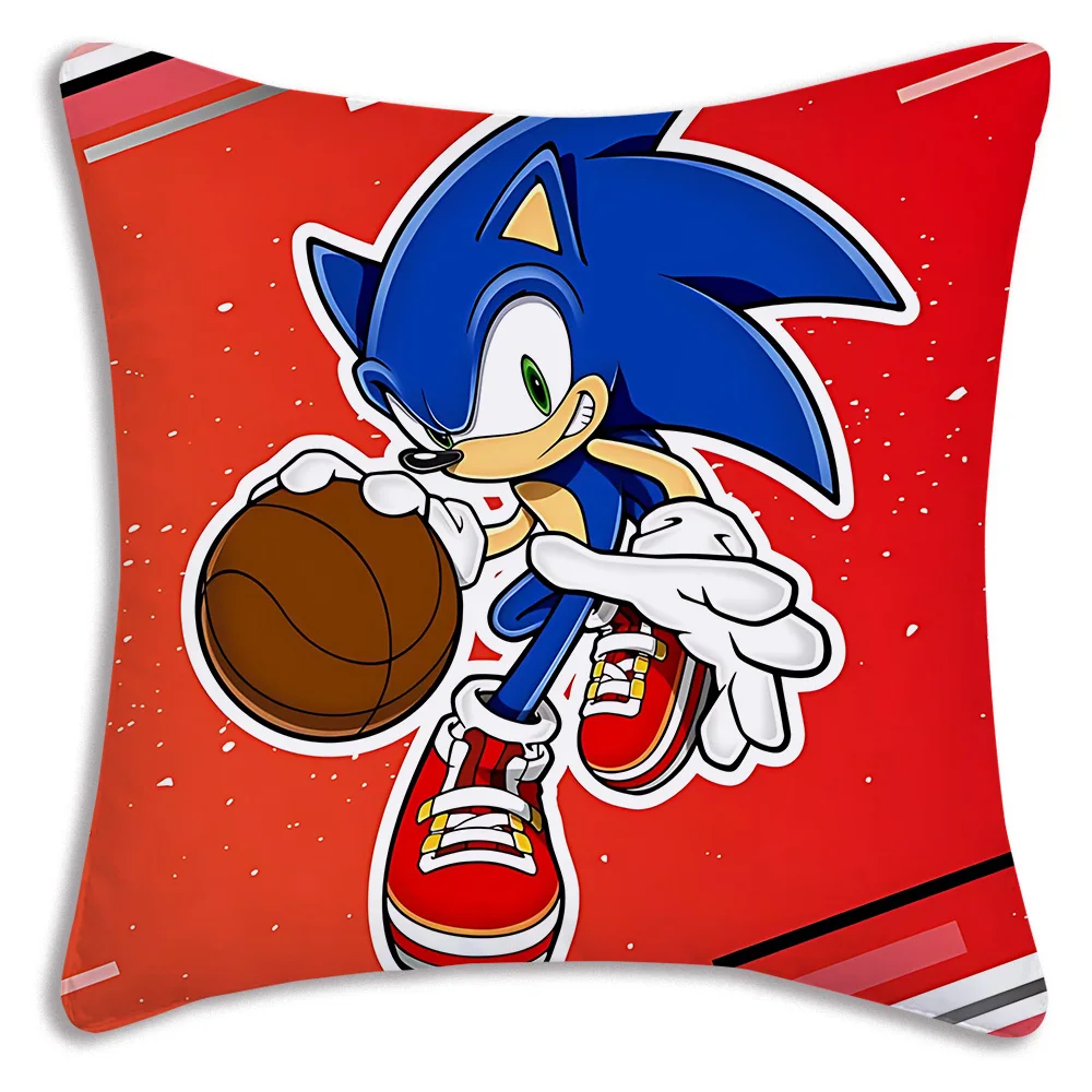 thumbnail image 1 of Funda de almohada de dibujos animados de anime S-Sonics Hedgehog, funda de cojín de felpa corta con estampado de doble cara para sofá decorativo de dibujos animados para el hogar, 1 of 5