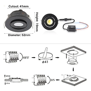 10pcs 3W IP65 Recessed Light Mini Led Downlight Water Proof Dimmable Spotlight Room Decor 52mm Built Ceiling Spot Circular Lamp
