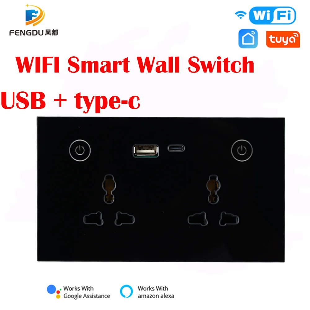 スマートホーム WiFi Tuya アプリ Alexa Google Home 音声タイプ C USB 壁ダブルコンセント USB タイプ C ユニバーサル スマート ソケット