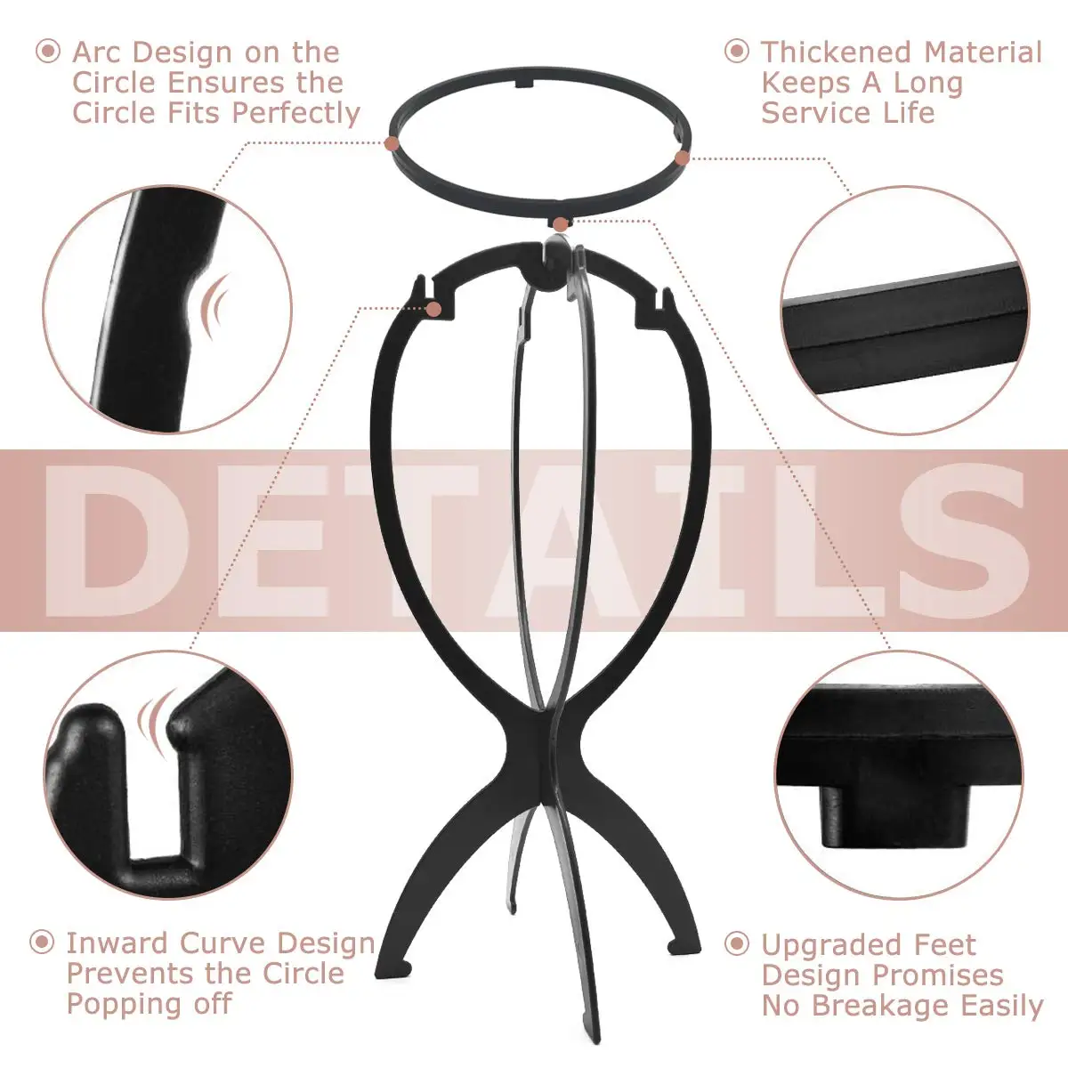 Wig Stand Portable Wig Holder Collapsible Wig Hanger Durable Hair Display Tool Travel Plastic Hat Mannequin Head Wholesale