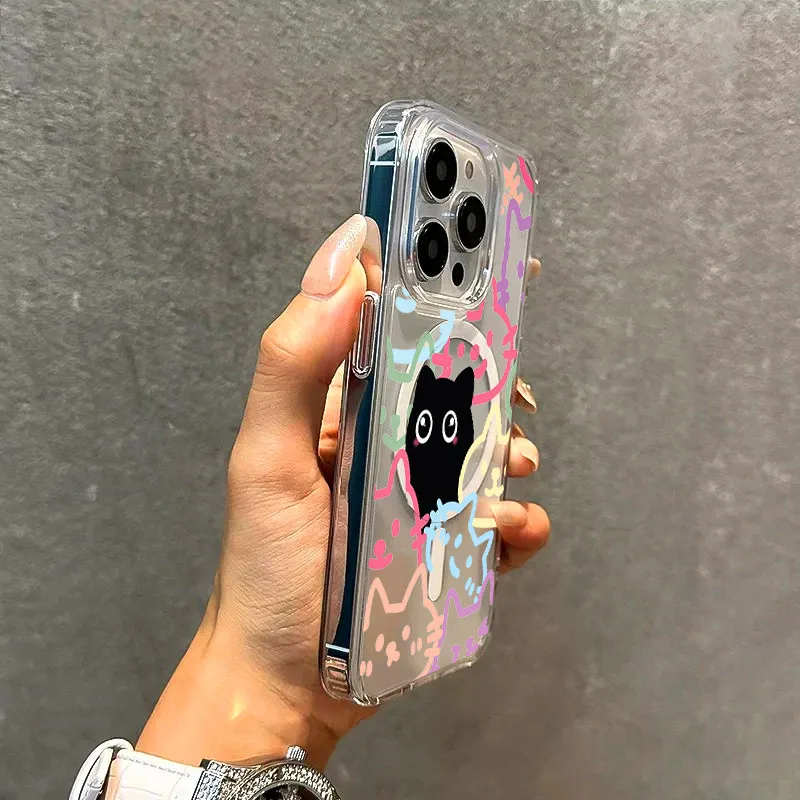 Cute Colorful Cats MagSafe-Compatible Phone Case with Wireless Charging Capability