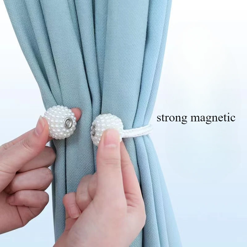 2PCS Pearl Magnetic Curtain Clip Curtain Holders Tie Back Buckle Clips Hanging Ball Buckle Tie Back Curtain Decor Accessories