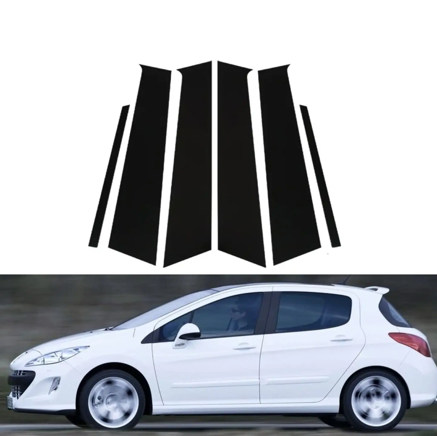 6PCS Glossy Black Pillar Post Fit For Peugeot 308 I (T7) 2008-2013 Door ...