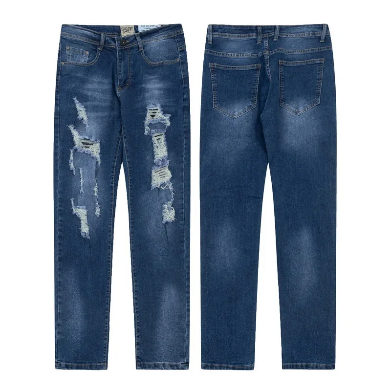 

Hot GALLERY DEPT Men Patch Straight Ripped Jeans Pants Harajuku Streetwear Fashion Loose Washed Denim Pants Unisex