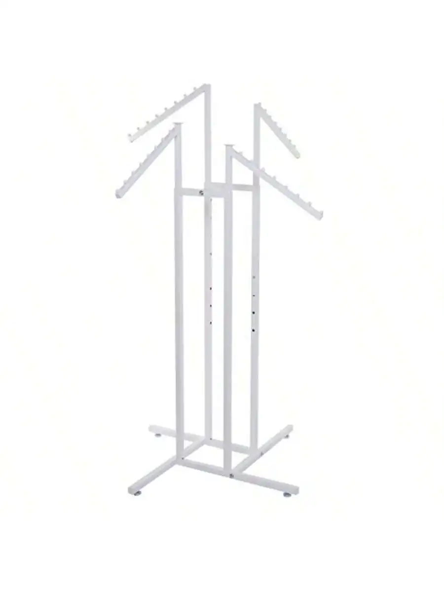SSWBasics White 4-Way Clothes Rack with Slant Arms - Sturdy Garment Rack for Retail Display - Versatile Hanging Clothes 3