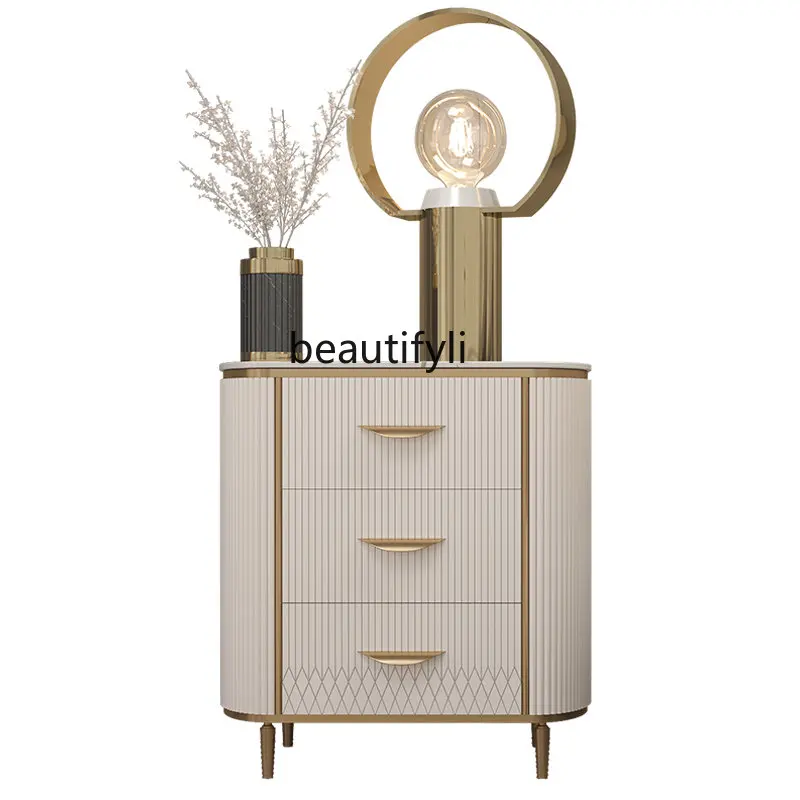 

Light Luxury Bedside Table round Marble American Bedside Cabinet Bedroom Storage Cabinet