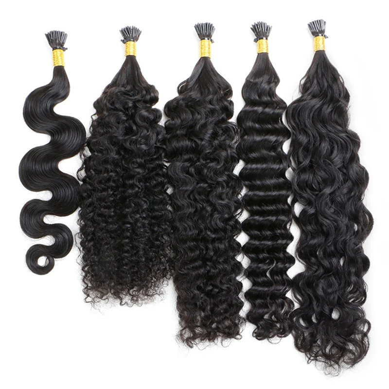 Deep Curly Fusion Human Hair Extensions 12-26inch Brazilian Remy Body Wave Pre Bonded Keratin Nail I Tip Hair For Black Women