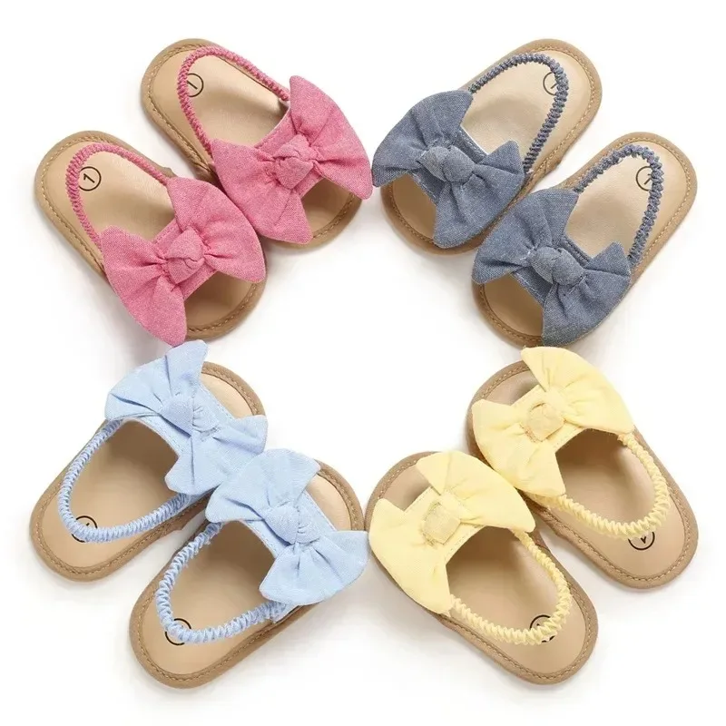 Baby Girls Bow Knot Sandals Summer Soft Sole Flat Princess Dress Shoes Infant Non-Slip First Walkers Footwear for Beach Slippers