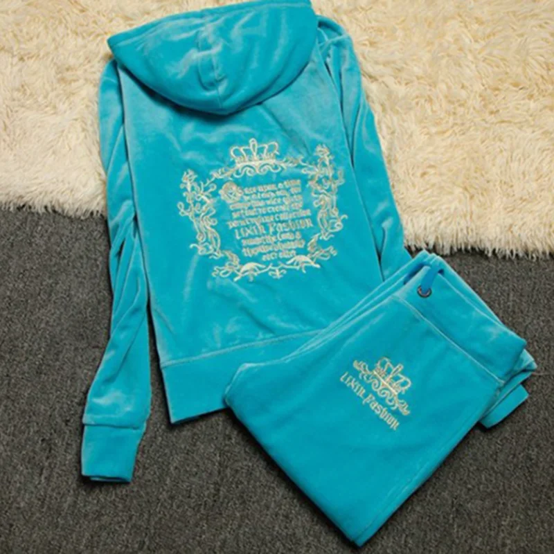 Бархатный костюм с вышивкой, весенние женские спортивные костюмы, женский костюм-лапша, комплект из двух предметов, женский брючный костюм