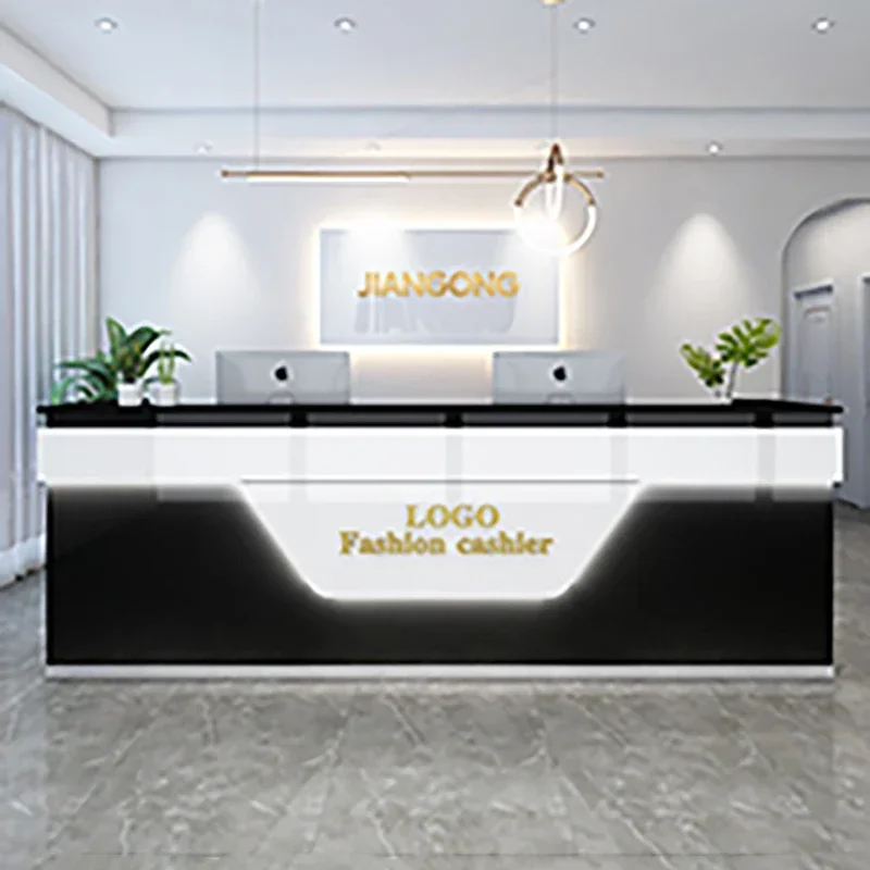 Nordic Checkout Reception Desks Stylish Design Light Luxury Reception Desks Modern Mdf Mostrador Negocio Commercial Furniture