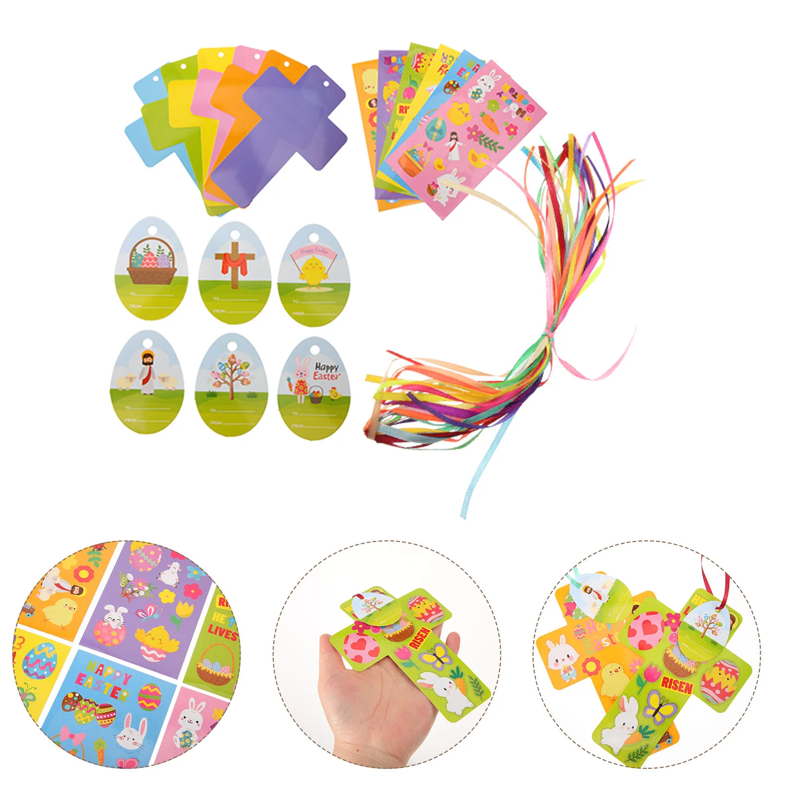 

1 Набор пасхальных крестов, Наборы для творчества для детей с мультяшными наклейками, «сделай сам», наклейка для открыток, крафтовое украшение, пасхальное ремесло