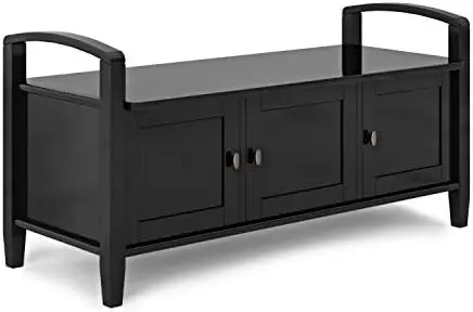

Shaker SOLID WOOD 44 Inch Wide Transitional Entryway Storage Bench in Rustic Natural Aged Brown, For the Living Room, Entryway a