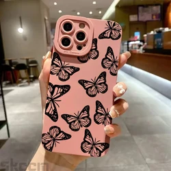 Elegant Black Butterfly Pattern Shockproof Silicone Phone Case - iPhone 14 Pro Max (Pink DSM158)