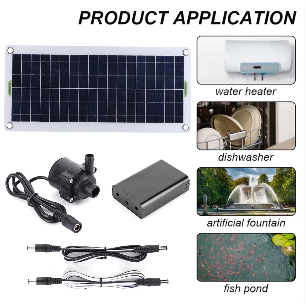 50W 800L/H DC 12V Low Noise Brushless Solar Water Pump Set for Garden Pool Pond Bird Bath Outdoor Waterfall Fountain Decoration
