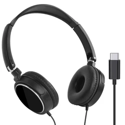 Foldable Wired Headphones with Bass Stereo and Fashionable Design (Black type c)