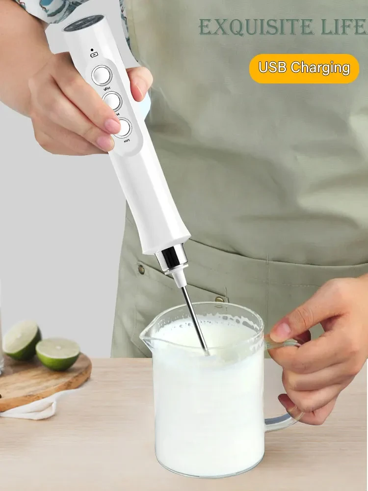 Description Picture 3 of item3 In 1 Portable Rechargeable Electric Milk Frother Foam Maker Handheld Foamer High Speeds Drink Mixer Coffee Frothing Wand