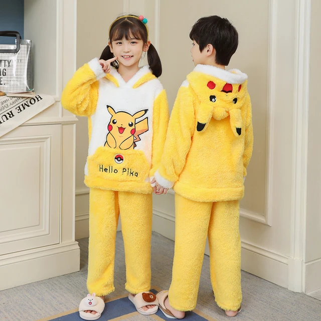 2023 New Kawaii Pokemon Pikachu Spring and Autumn Children's Pajamas Suits  Cute Cartoon Anime Long Sleeves Pants Homewear Gifts