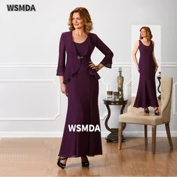 Two Pieces Mother of the Bride Dresses Long Sleeves Jacket Ankle Length Wedding Party Evening Gowns Custom Made