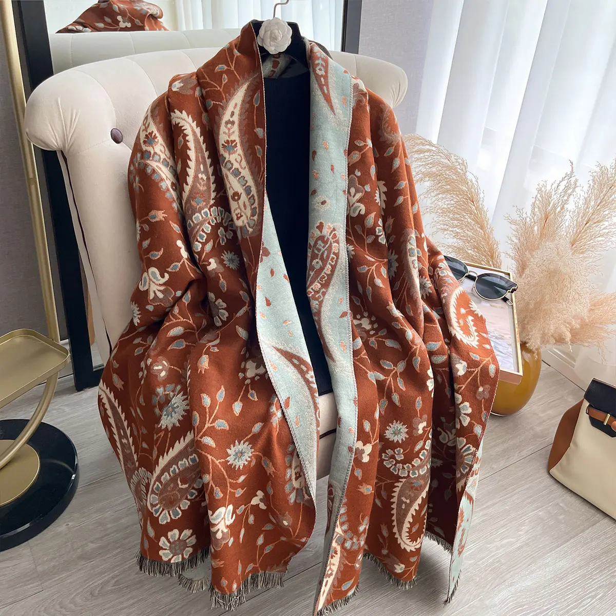 NEW Luxury Women Two-Sided Paisley Scarf Cashmere Soft Warm Pashmina Shawl Winter Outdoor Coldproof Windproof Blanket Scarf
