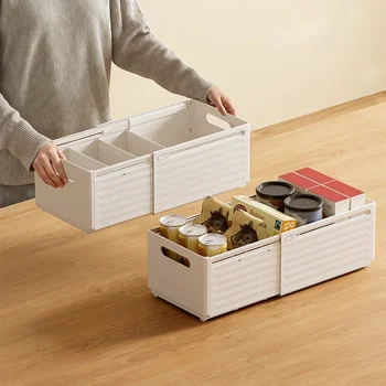 กล่องเก็บของแบบขยายได้สำหรับตู้ครัว ชั้นวางของแบบลิ้นชัก แบ่งช่องมุมฉากสำหรับเก็บของใช้ในครัว 2