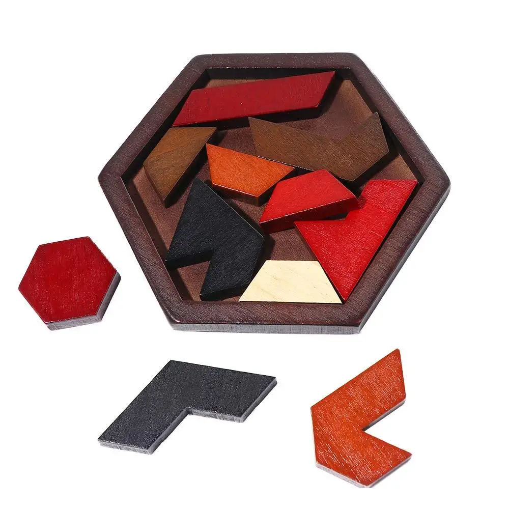 For Children Kids Adults Hexagonal Wooden Educational Toys Puzzles Board IQ Brain Teaser Tangram Board
