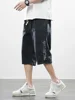 Summer Men's Jeans Denim Breeches Calf-Length Casual Shorts Washed Cotton Drawstring Straight Capris Pants Big Size 8XL 4