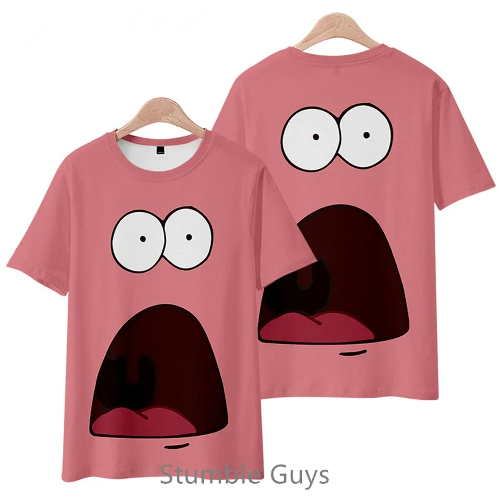2024 Summer New Boys Clothes Girls 3D SpongeBob SquarePants Round Neck T-shirt Kids Street Leisure Sports Large Breathable Tops 4