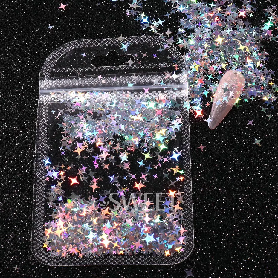 Holographic Star Four-pointed Star Nail Paillettes Sparkly Laser Design Sequin Charm Glitter Flake Shinning Manicure Decor Slice 6