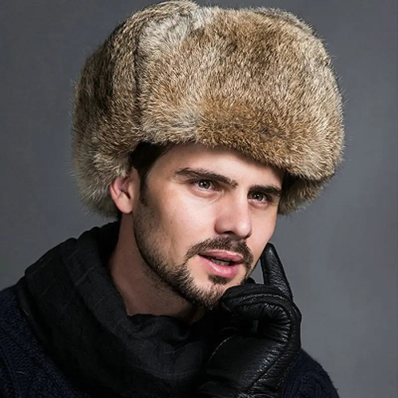 Fashion Men's Bomber Hats Winter Warm Russian Caps Earflap Solid Brown Thicken Caps Leifeng Snow Ear Male Warmer Fur Ski Hat