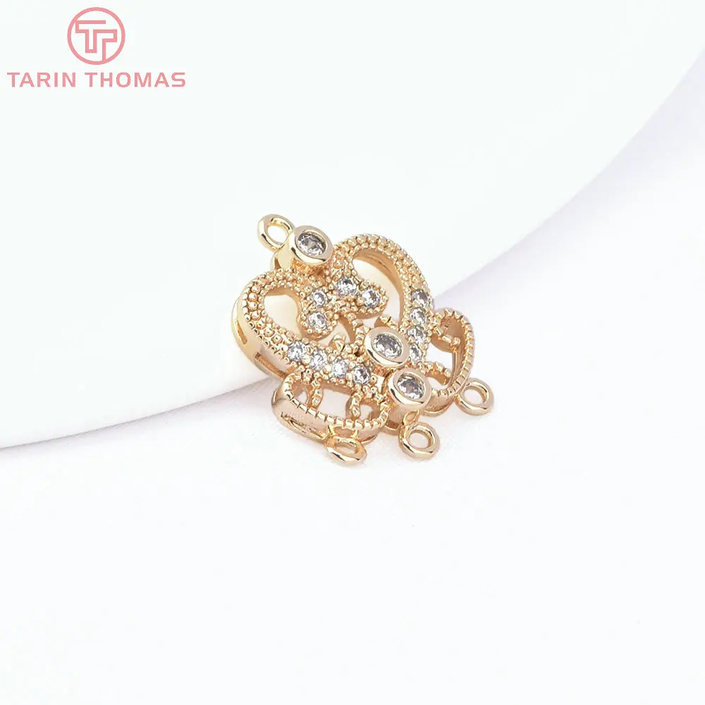 ハート型オルゴール 金色装飾 8470) 4PCS 12.5x16MM 24K Gold Color Brass with Zircon Heart