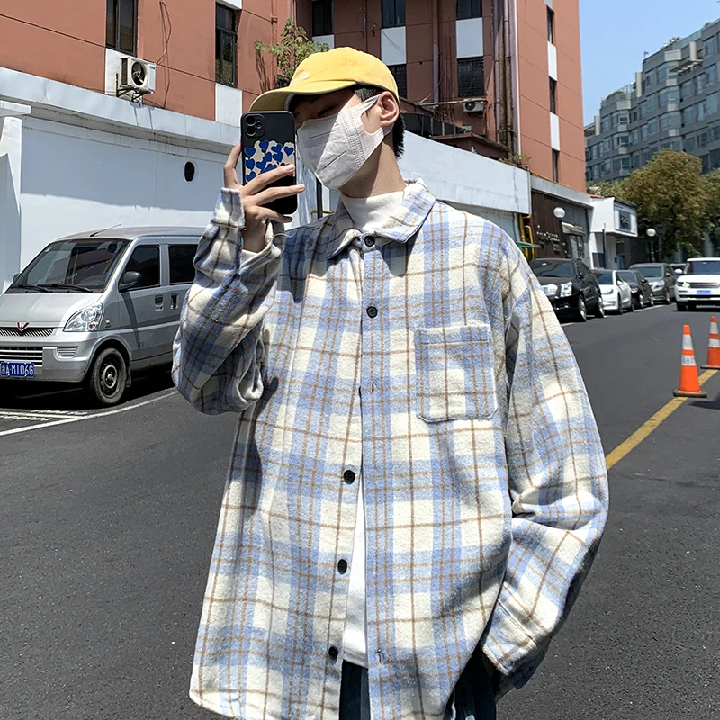 Men's Plaid Long Sve irt Loose Fit Thin Sle Autumn Spring Outerwear Sun Protection Classic Design No Brand Youth Faion